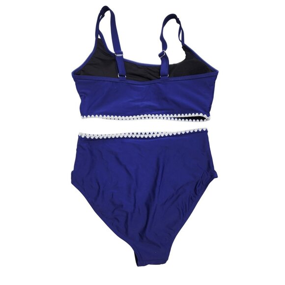 Womens Size Medium Blue & White Two-Piece Swimsuit With Trim Detail - Picture 2 of 5